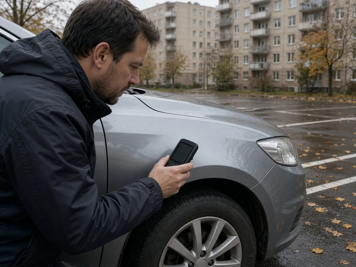 Замер толщины краски на двери седана при автоподборе в Полоцке