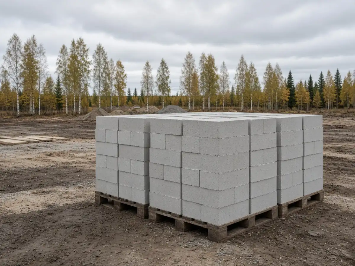 Поддоны газосиликатных блоков в плёнке на участке в Полоцке